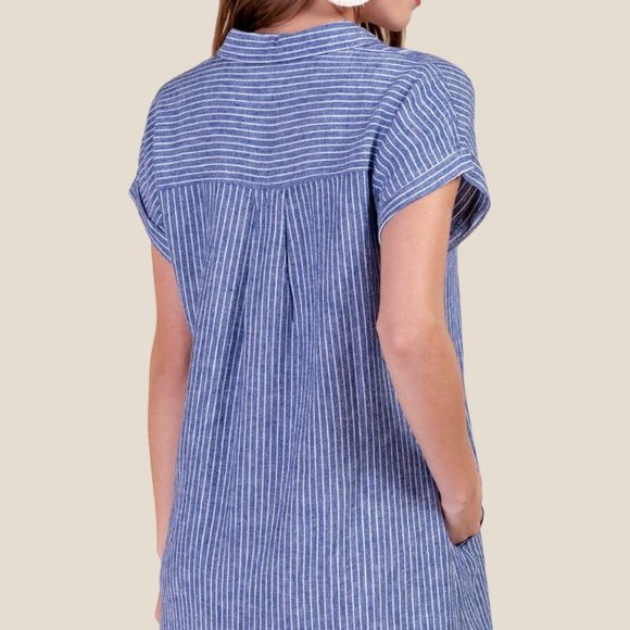 Francesca's Talia Striped Chambray Shift Dress - Picture 3 of 16